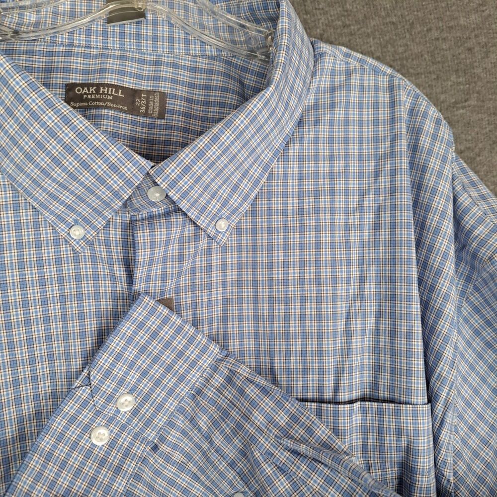 Oak Hill Premium Mens Shirt 22 36/37 Tall Blue Plaid Button Down Long Sleeve NWT